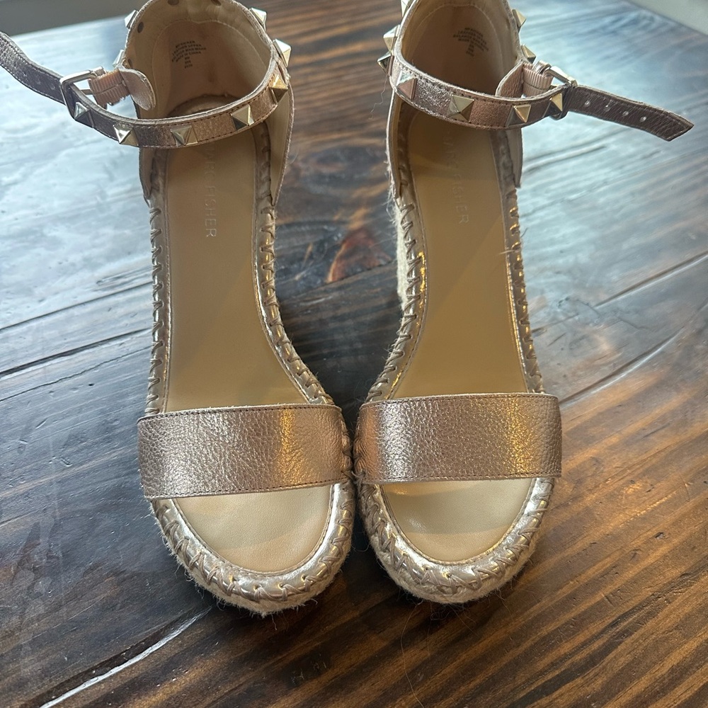 Marc Fisher Metallic Espadrille Wedges with Ankle Strap